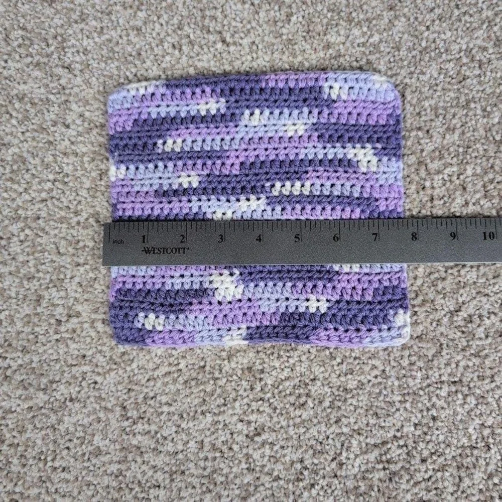 Handmade Crocheted Washcloth Dishcloth Purple Haze Lavender White‎ Cotton Blend